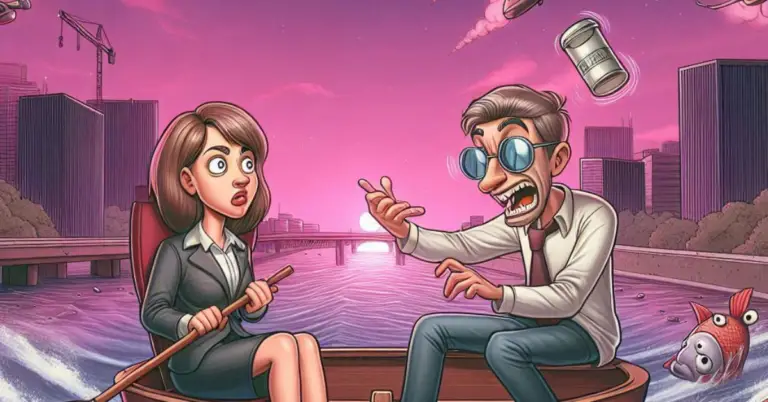 Coffee break conversations | A lady sitting with her crazy client on a boat
