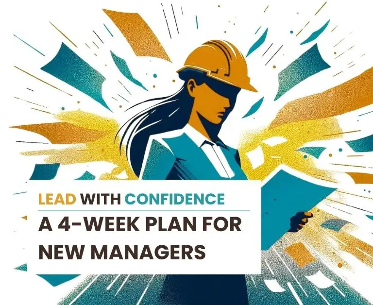 Image of a woman who is a new manager wearing a construction hat reading a file.